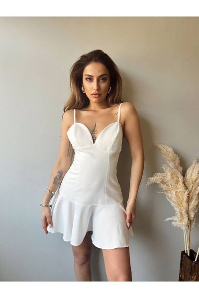 Fav Style Γυναικεία φούστα με λεπτή λουράκι με λαιμόκοψη Μίνι φόρεμα λευκό