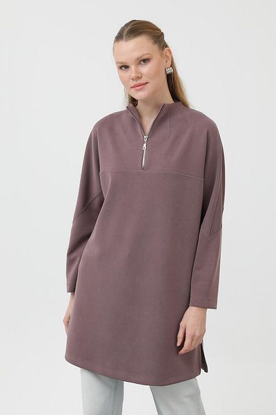 Puane Women's Front Zipper Detailed Tunic - 10611Tun - Dark Rose