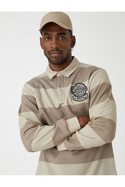 Koton College Sweatshirt Polo Neck Color Blocked