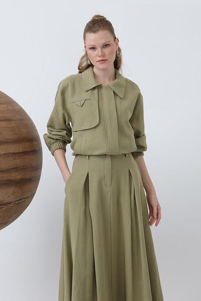 Puane Women's Hidden Placket Zippered Skirt Suit - 14315Tks - Light Khaki