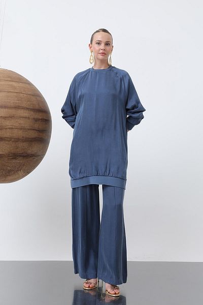 Puane Women's Ribbed Collar Tunic - 10665Tun - Indigo