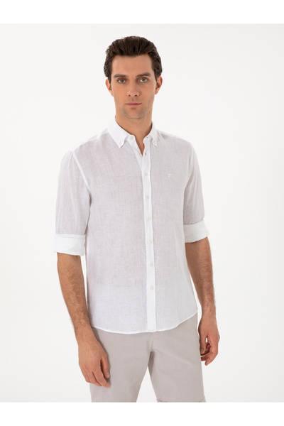 Cacharel Beyaz Regular Fit %100 Keten Gömlek 50303617-VR013