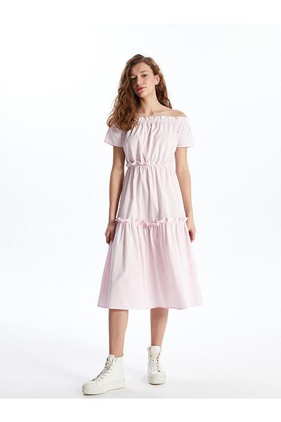 LC Waikiki Boat Neck Plain Short Sleeve Women's Dress (S4)