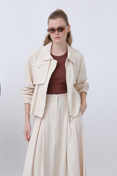 Puane Women's Hidden Placket Zippered Skirt Suit - 14315Tks - Beige