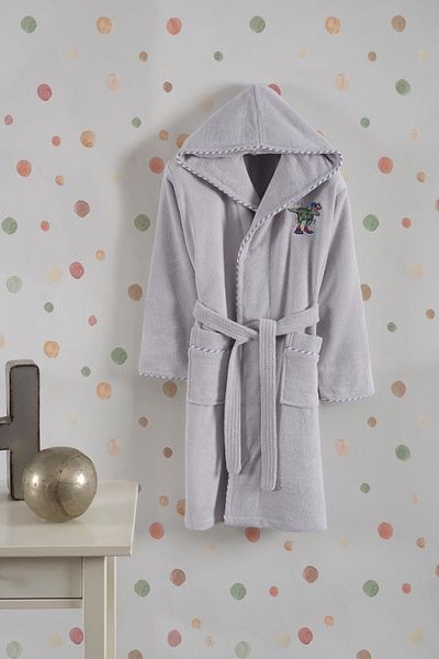 VAROL Bamboo Embroidered Waiter Size Bathrobe - Dino