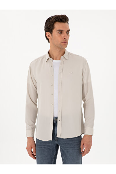Cacharel Bej Regular Fit Alttan Biritli Liyosel Gömlek 50300590-VR011