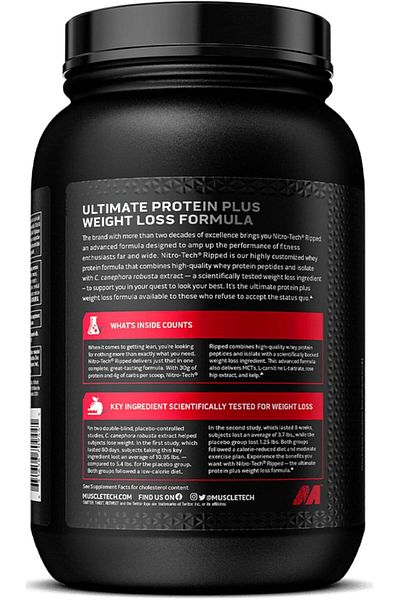MUSCLETECH Nitro Tech Ripped Protein Powder + Weight Loss French Vanilla Bean 2Lbs