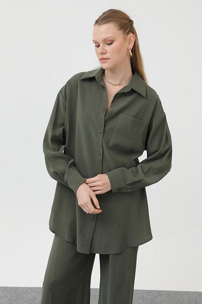Puane Women's Robe Back Shirt Pants Suit - 14296Tks - Khaki