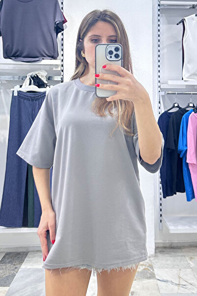 CİDDE Унісекс Прямий базовий без принту Повсякденний бавовняний оверсайз футболка - Жіноча футболка вільного крою з трикотажу