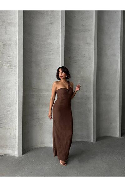 Bleu Petite One Shoulder Detailed Crinkle Fabric Lined Women's Dress