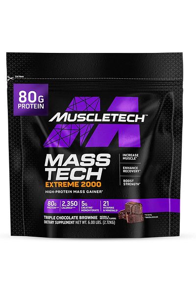 MUSCLETECH Mass Gainer Protein Powder, Mass-Tech Extreme 2000, Chocolate, 20 lbs