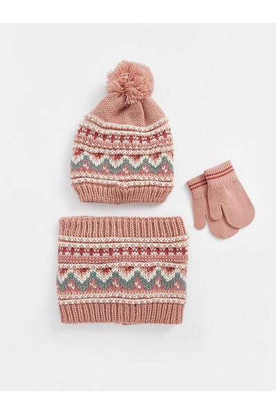 LC Waikiki Lw - Pompom Detailed Baby Girl Scarf Beanie Gloves Neck Collar Set