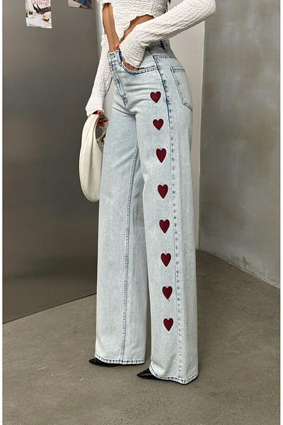 Gofeel Jean albastru cu broderie inimă