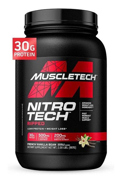 MUSCLETECH Nitro Tech Ripped Protein Powder + Weight Loss French Vanilla Bean 2Lbs