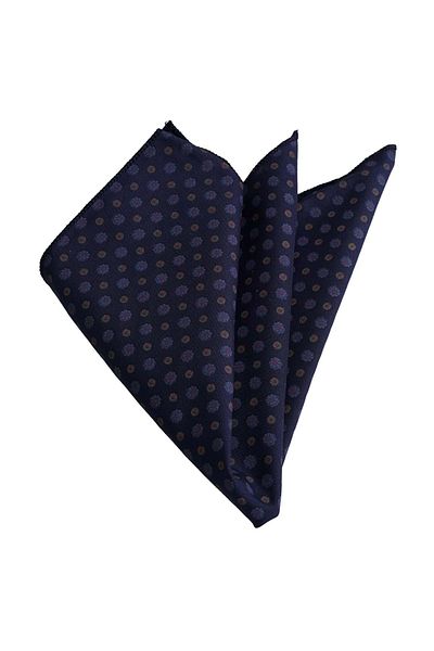 Exve Exclusive Floral Printed Cotton Pocket Lapel Handkerchief in Navy Blue