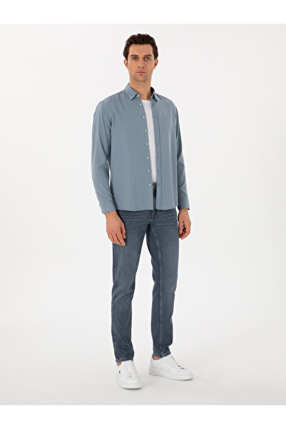 Cacharel Koyu Mavi Regular Fit Alttan Biritli Liyosel Gömlek 50300590-VR032