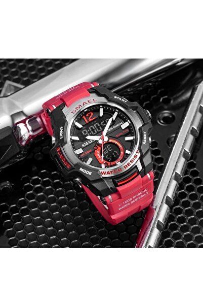 SMAEL 1805 Krmz Dijital Ve Analog Erkek Kol Saati