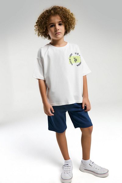 U.S. Polo Assn. U.S. Polo Boys Back Printed Shorts Suit 4-15 Years White