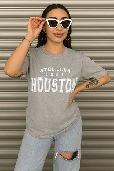 EYAX MODA Tricou pentru femei HOUSTON cu imprimeu și guler tip crewneck