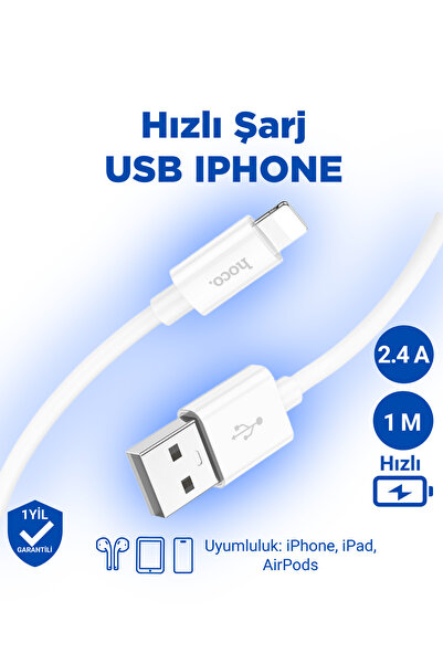 Hoco X87 2.4a Iphone Uyumlu Lightning To Usb Hızlı Şarj Veri Kablosu Beyaz 1 ...