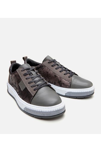Hotiç Men's Leather Gray Printed Sports Shoes