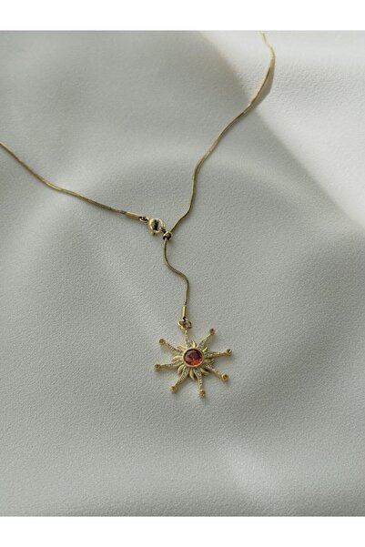 AŞIK ACCESSORIES Paslanmaz Çelik Taşlı Güneş Y Dekolte Kolye