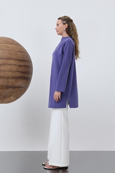 Puane Women's Front Zipper Detailed Tunic - 10611Tun - Purple