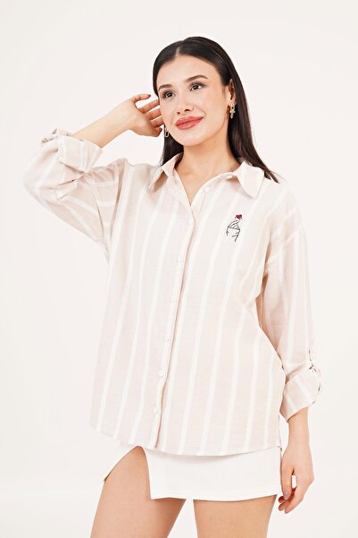 Hipo Trend Сорочка з серцеподібним вишитим візерунком, з широкими смугами, бе...