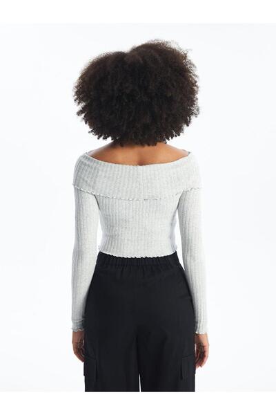 LC Waikiki Xsıde Straplez Düz Uzun Kollu Crop Kadın Bluz