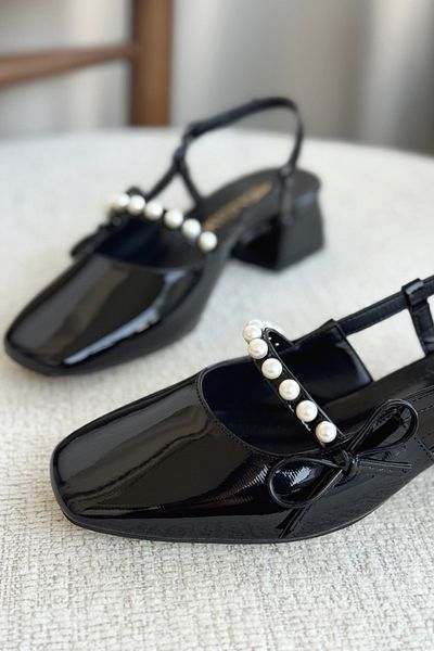 MODAADAM Pantofi cu toc joasă Maste Pearl pentru damă - negru-brevet