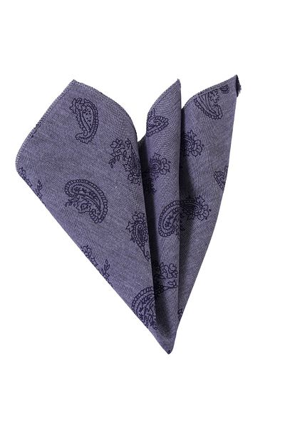 Exve Exclusive Navy Blue Paisley Pattern Cotton Pocket Lapel Handkerchief on Gray