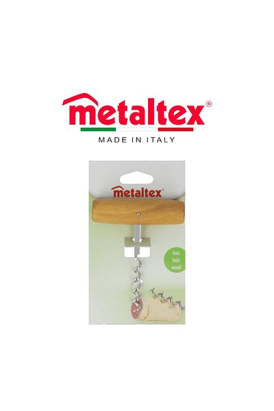 Metaltex Corkscrew with Single Mesh Rod – Wooden Handle & Chromed Metal Body