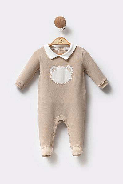 Cassiope Long Sleeve Teddy Bear Booties Collar Cotton Soft Textured Comfortable Baby Boy Jumpsuit