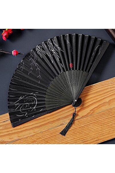 BELUGA Yelpaze Bambu Serinletici Vintage Siyah Şık Dekorasyon Püsküllü Japon ...