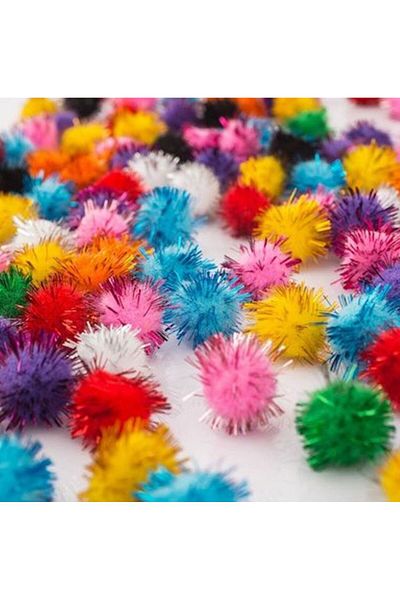 OZN AKSESUAR Glitter Colored Pom Poms 3cm 100 Grains Activity and Crafting Materials