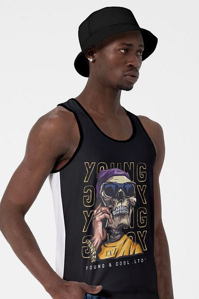 Miami Beach Men's Skull Printed Breathable Fabric Sports Beach Tank Top