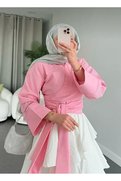 Bahar Altundemir Kadın Geniş Manşetli Ispanyol Kol Detaylı Önü Bağlamalı Popl...