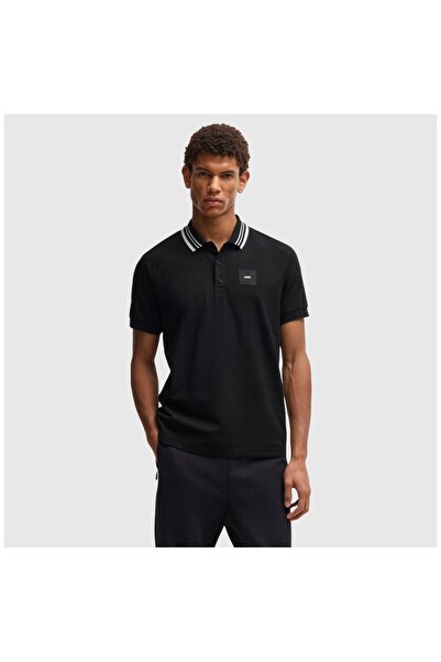 BOSS Erkek Kısa Kollu Normal Kalıp Göğüste Logo Kabartmalı Pamuklu Siyah Polo...