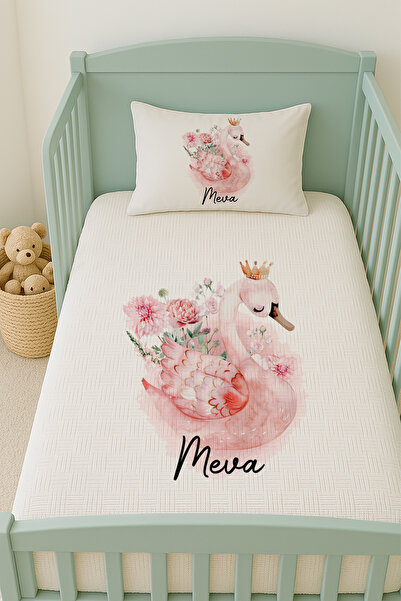 Lilabio %100 Pamuk İsme Özel İsimli 100x150 cm Pike Seti Prenses Kuğu