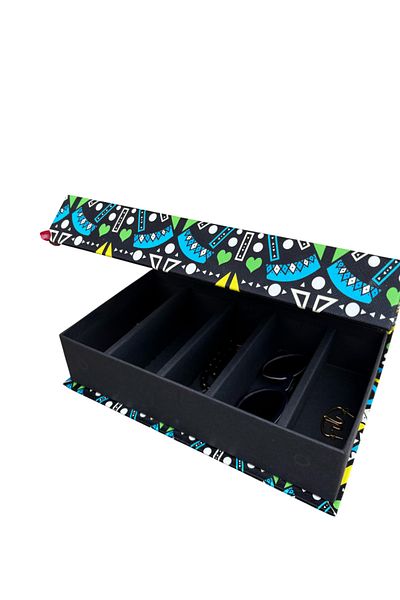 Adalinhome Ethnic Patterned 5 Compartment Glasses, Accessory Organizing Box