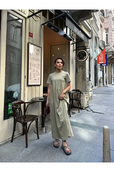 Ecenin Favorileri Çağla Green 100% Cotton Women's Dress