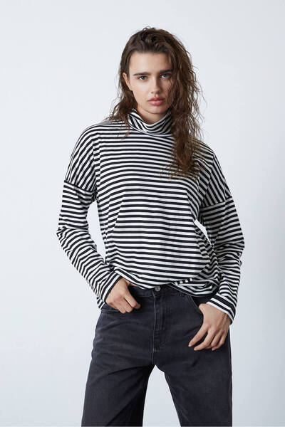 Beyyoglu Çizgili Oversize Balıkçı Tshirt