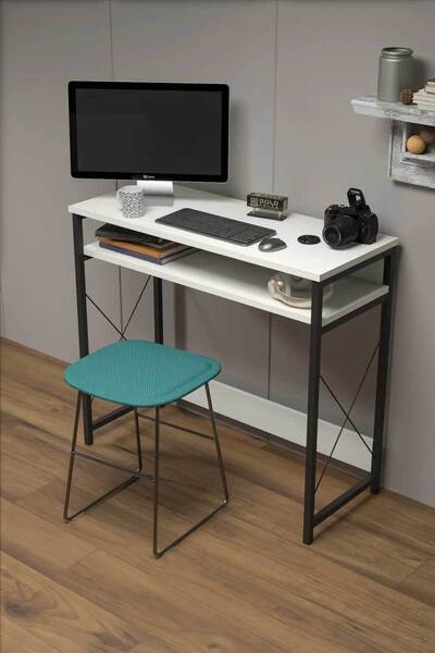 Reyo 90x37cm Metal Ayaklı Çalışma Masası Bilgisayar Masası Beyaz