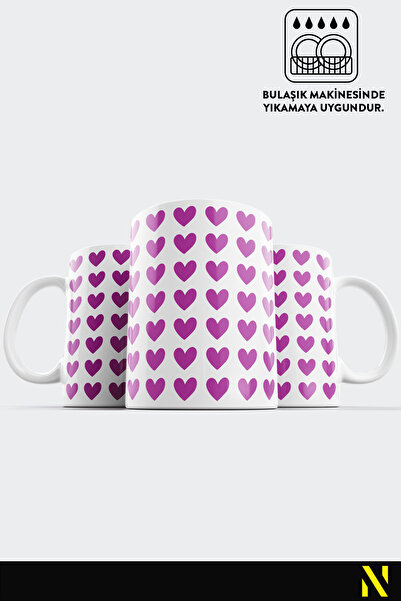 nilizma Purple Heart Patterned Colorful Mug – 330 ml Mug | Stylish and Durable Design