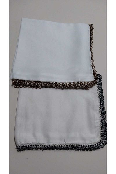 Papatyam Handcrafted 2 Pcs 90cm White (15cm Lack) and 80cm Black Crochet Embroidered Writing/Crocheting Cotton/Dowry Yemeni
