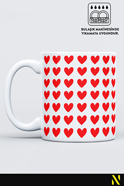 nilizma Red Heart Patterned Colorful Mug Cup – 330 ml Mug |   Stylish and Durable Design
