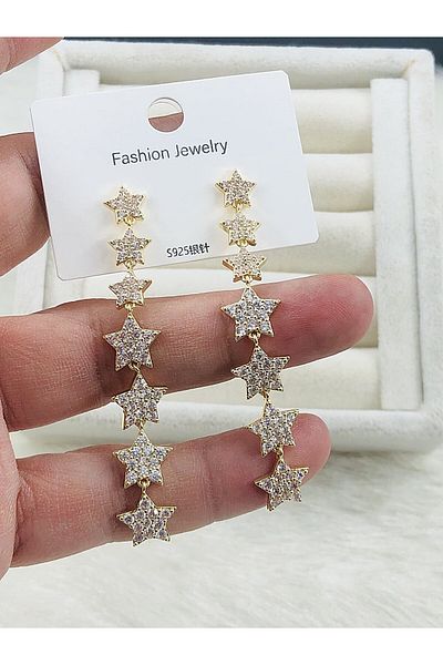 DS DİAMONDSHOP Zircon Stone Star Earrings Dangle Model New Season Bky- 202505686