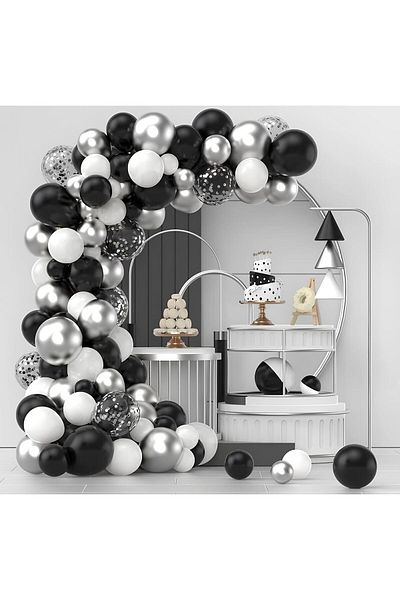 Parti Setim Silver Chrome / Black / White 60 Balloon Chain Set