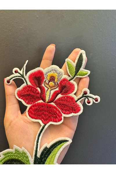 Gönülden Tasarım Iron-On 18X13 cm Embroidery Flower Coat Sewing Applique