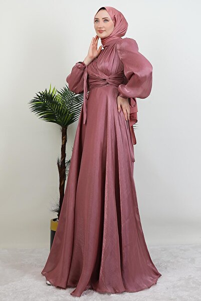 giz astore Zambak İpek Abiye Gül Kurusu